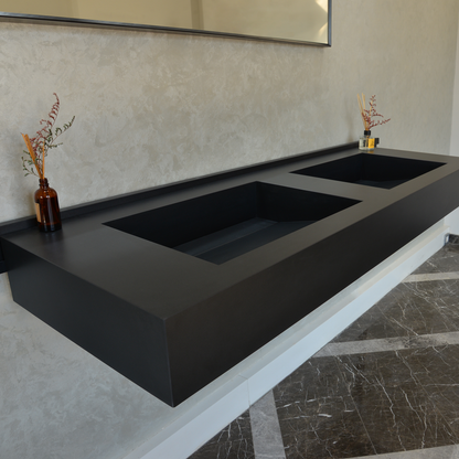 Handcrafted Infinity Black Engineered Porcelain Sink Model Es-080 for Modern Bathrooms