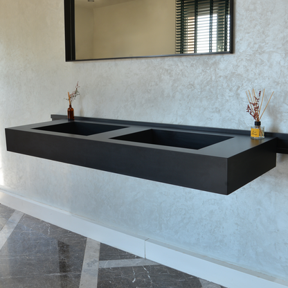 Handcrafted Infinity Black Engineered Porcelain Sink Model Es-080 for Modern Bathrooms