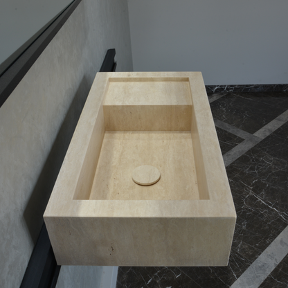 Handmade Travertine Bathroom Sink - Custom Carved Artisan Natural Stone Luxury Basin