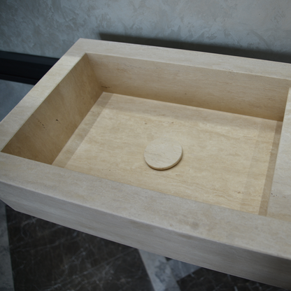 Handmade Travertine Bathroom Sink - Custom Carved Artisan Natural Stone Luxury Basin