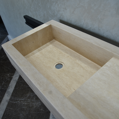 Handmade Travertine Bathroom Sink - Custom Carved Artisan Natural Stone Luxury Basin