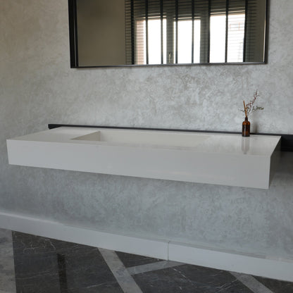Engineered Quartz Bathroom Vanity - White Polished Single Sink