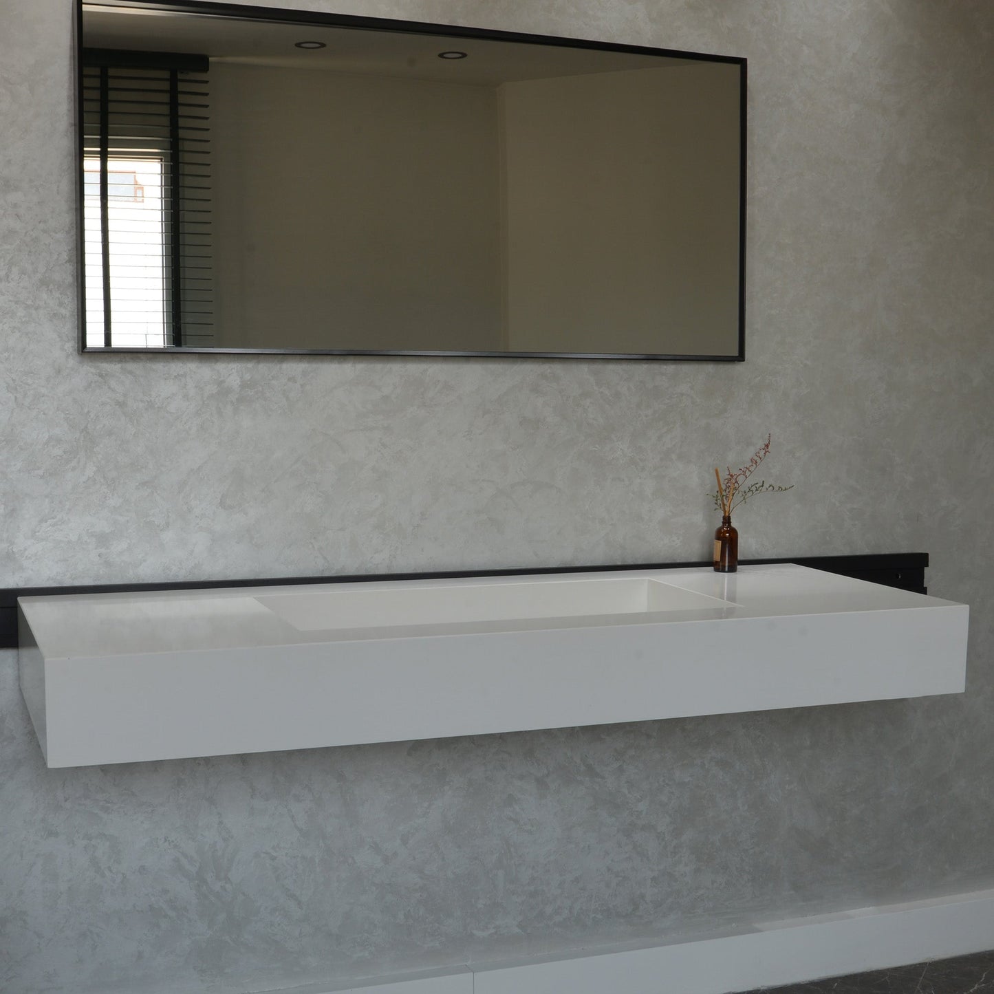 Engineered Quartz Bathroom Vanity - White Polished Single Sink