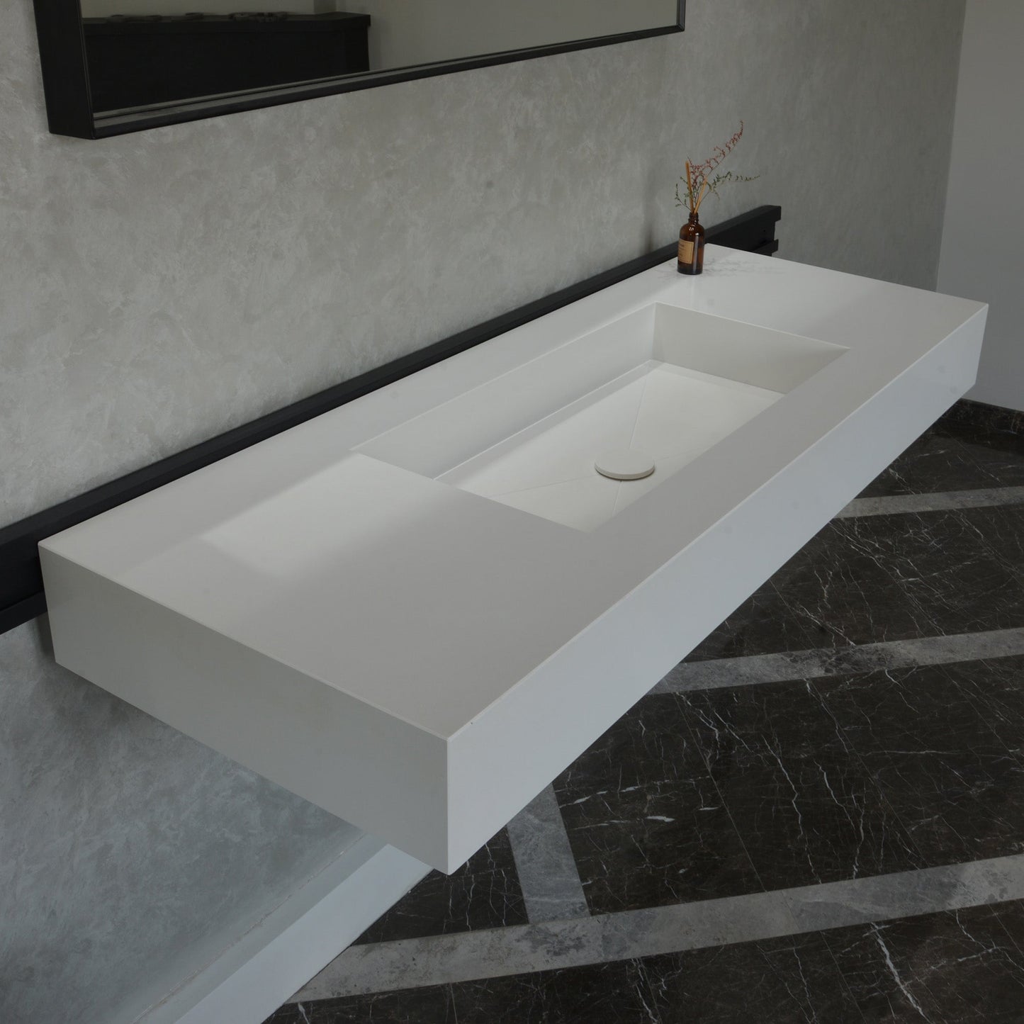Engineered Quartz Bathroom Vanity - White Polished Single Sink