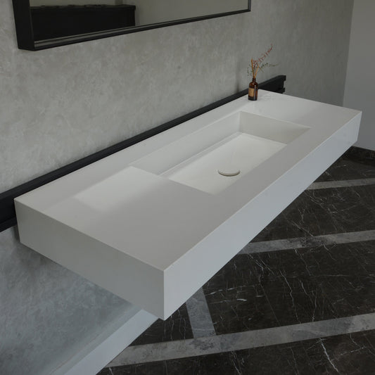 Engineered Quartz Bathroom Vanity - White Polished Single Sink