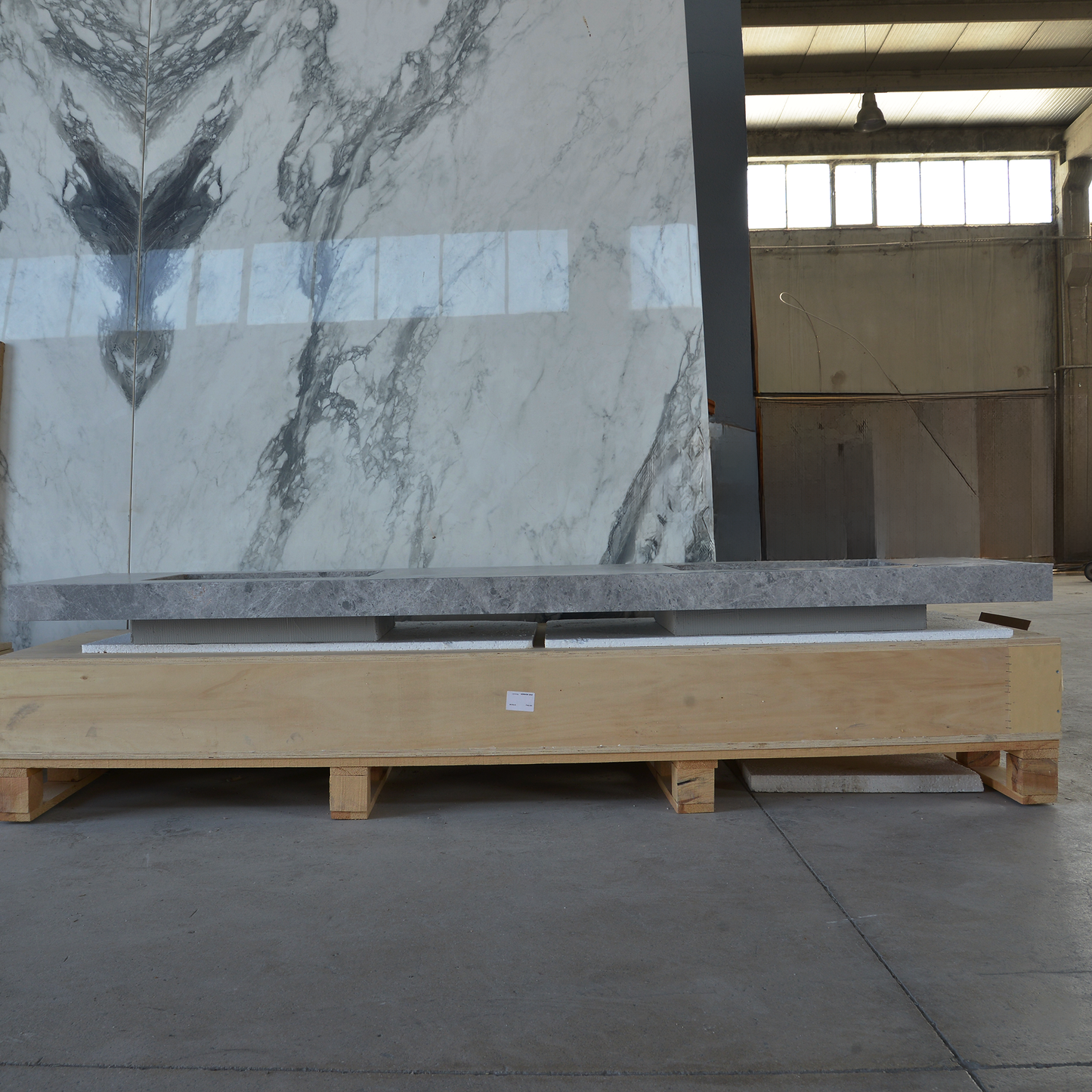 Handcrafted Tundra Grey Marble Double Sink Custom Luxury Spa Master Bathroom Vanity