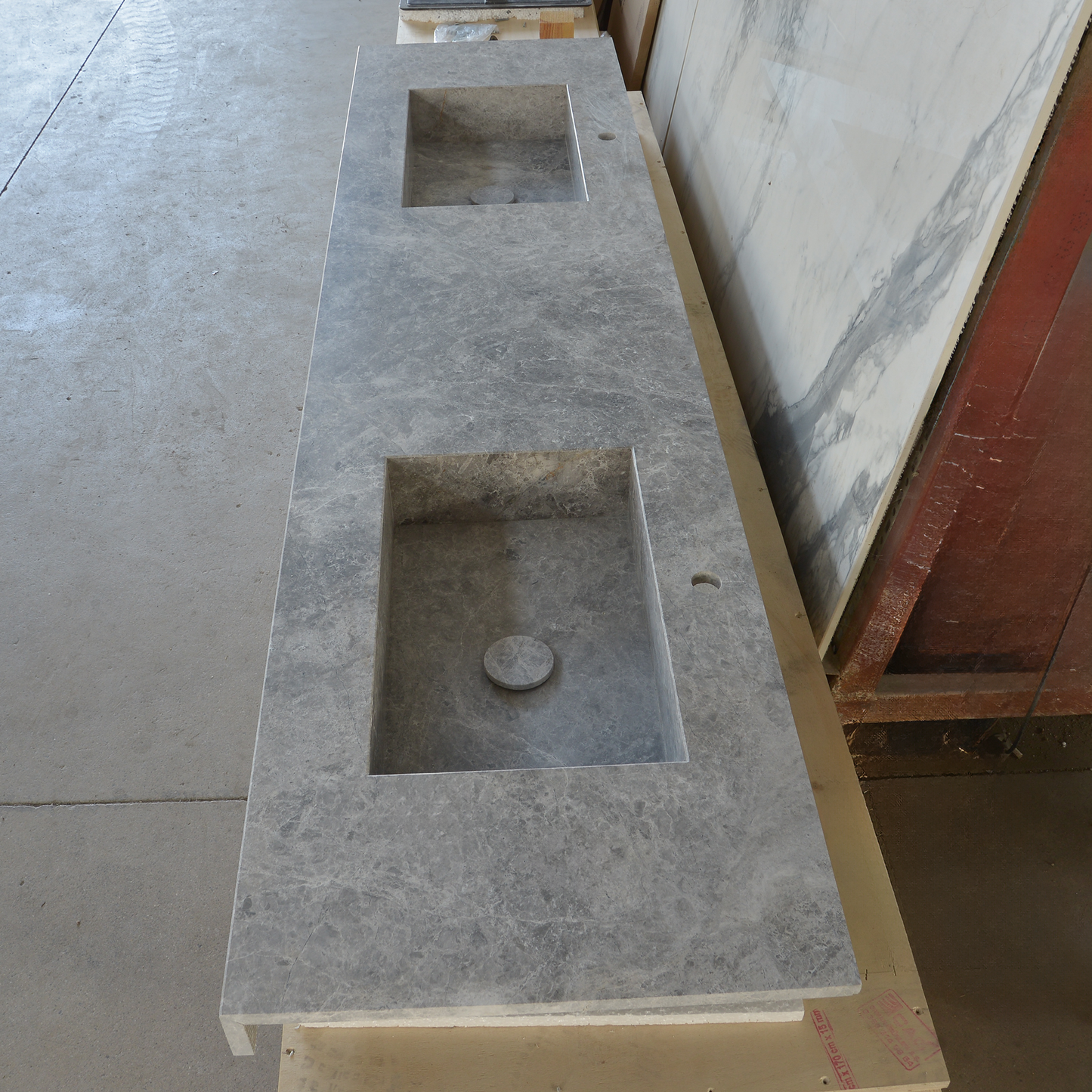 Handcrafted Tundra Grey Marble Double Sink Custom Luxury Spa Master Bathroom Vanity