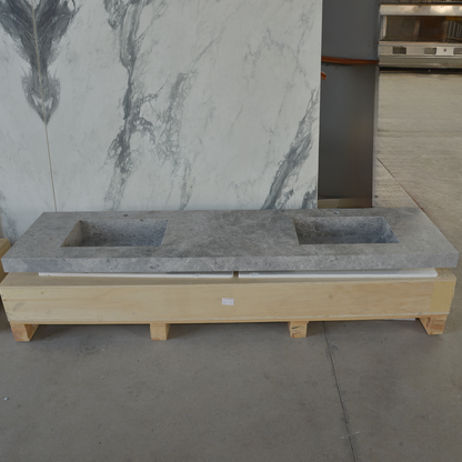 Handcrafted Tundra Grey Marble Double Sink Custom Luxury Spa Master Bathroom Vanity