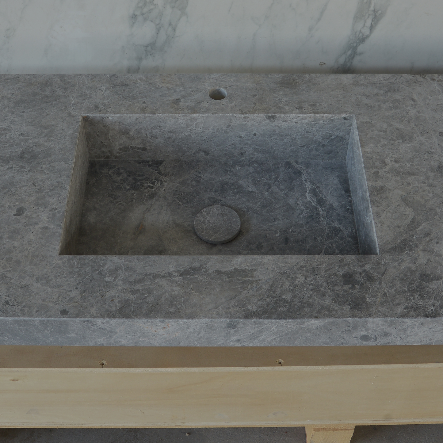 Handcrafted Tundra Grey Marble Double Sink Custom Luxury Spa Master Bathroom Vanity