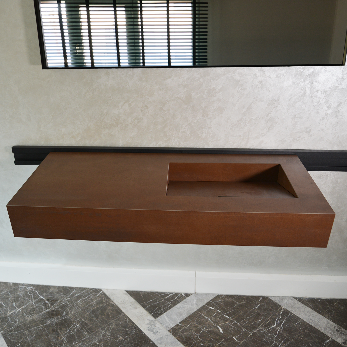 Engineered Porcelain Corten Industrial Sink - Handcrafted Weathered Metal Infinity