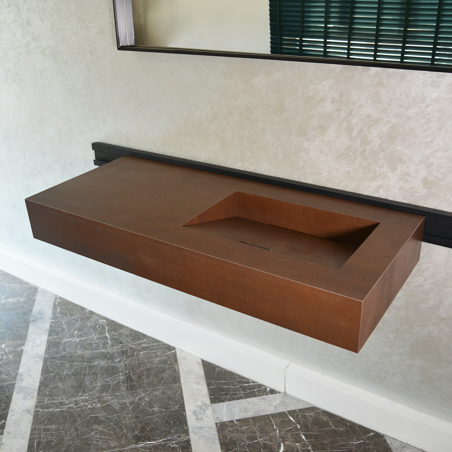 Engineered Porcelain Corten Industrial Sink - Handcrafted Weathered Metal Infinity