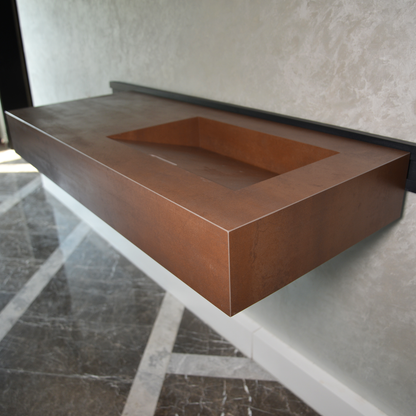 Engineered Porcelain Corten Industrial Sink - Handcrafted Weathered Metal Infinity
