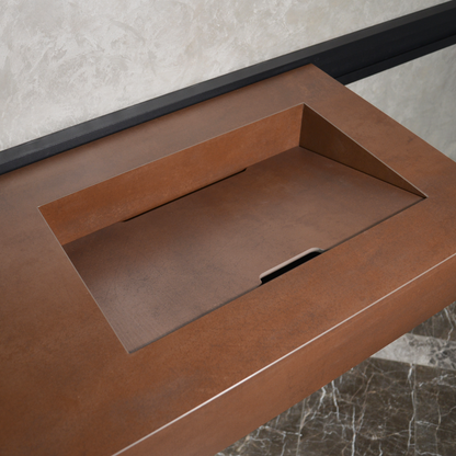 Engineered Porcelain Corten Industrial Sink - Handcrafted Weathered Metal Infinity
