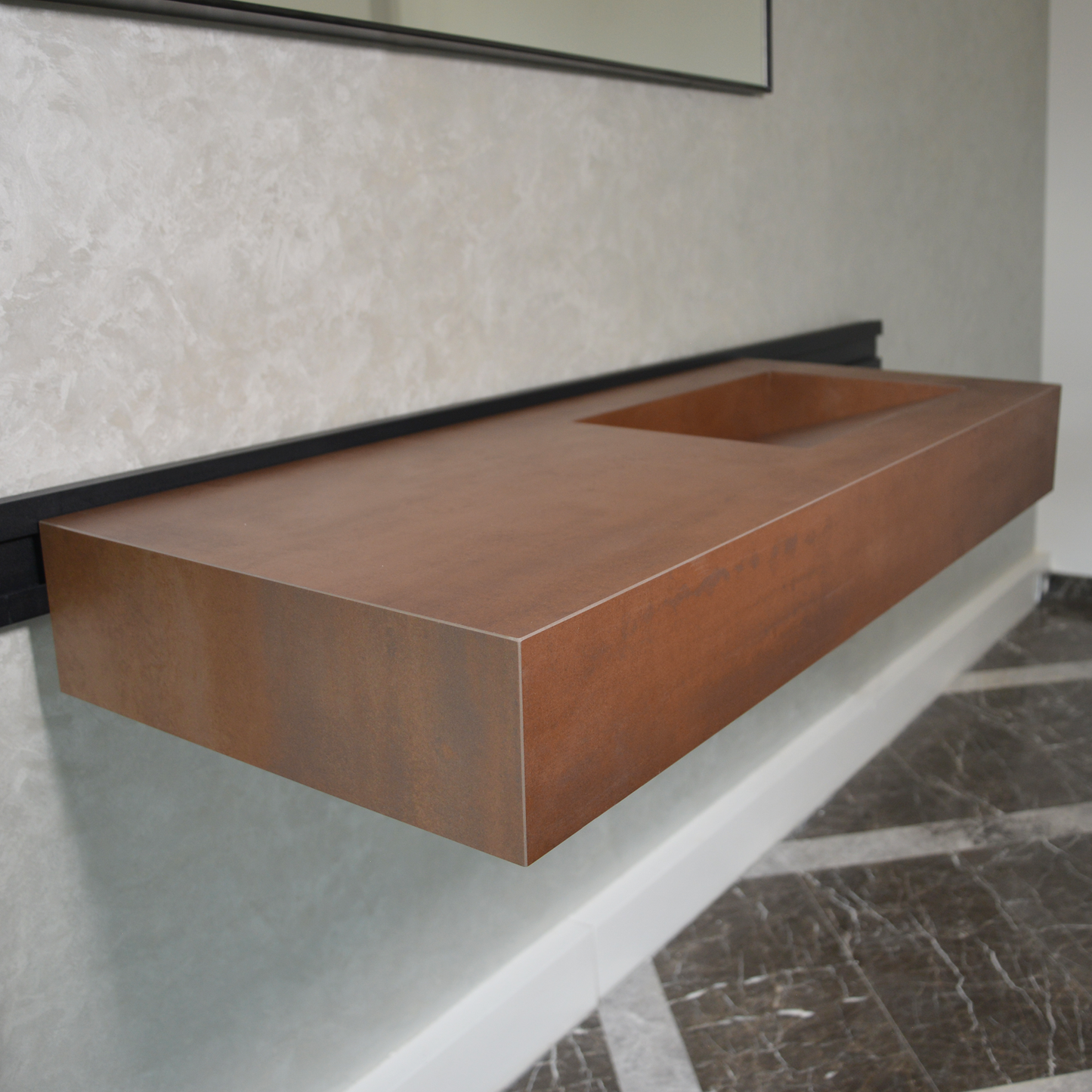 Engineered Porcelain Corten Industrial Sink - Handcrafted Weathered Metal Infinity
