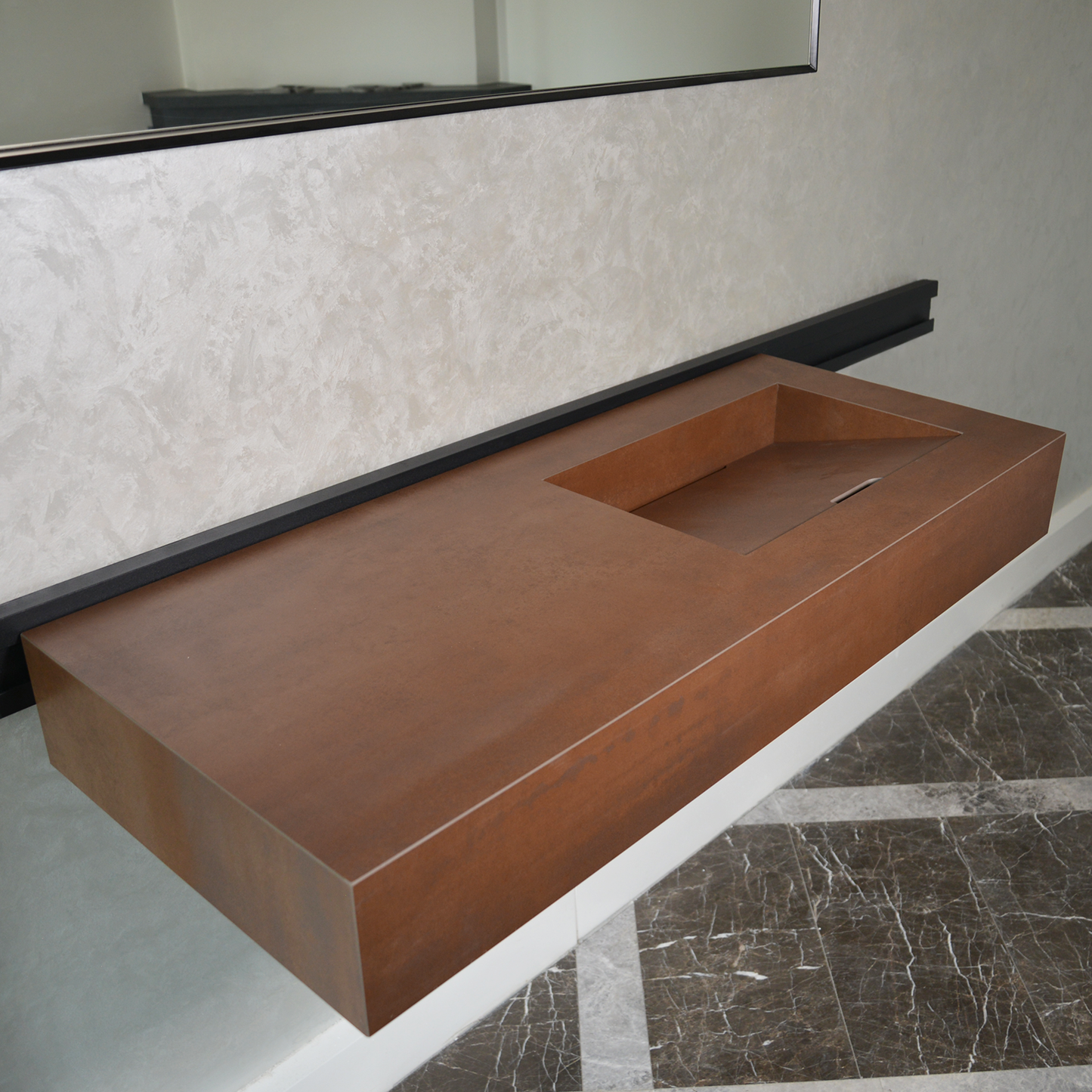 Engineered Porcelain Corten Industrial Sink - Handcrafted Weathered Metal Infinity
