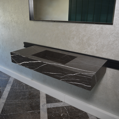 Pietra Grey Marble Bathroom Sink - Handcrafted Custom Design