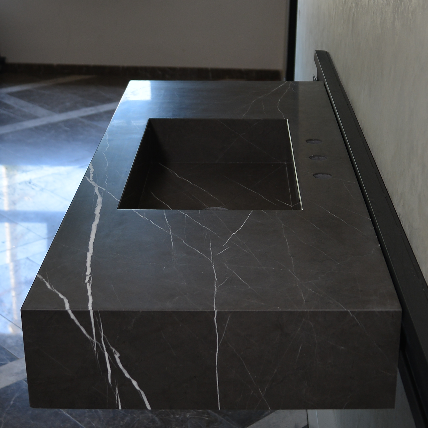 Pietra Grey Marble Bathroom Sink - Handcrafted Custom Design