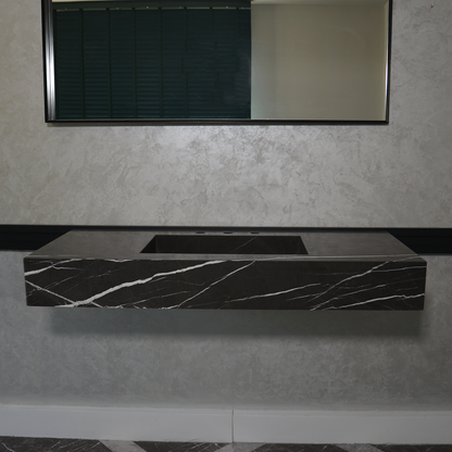 Pietra Grey Marble Bathroom Sink - Handcrafted Custom Design