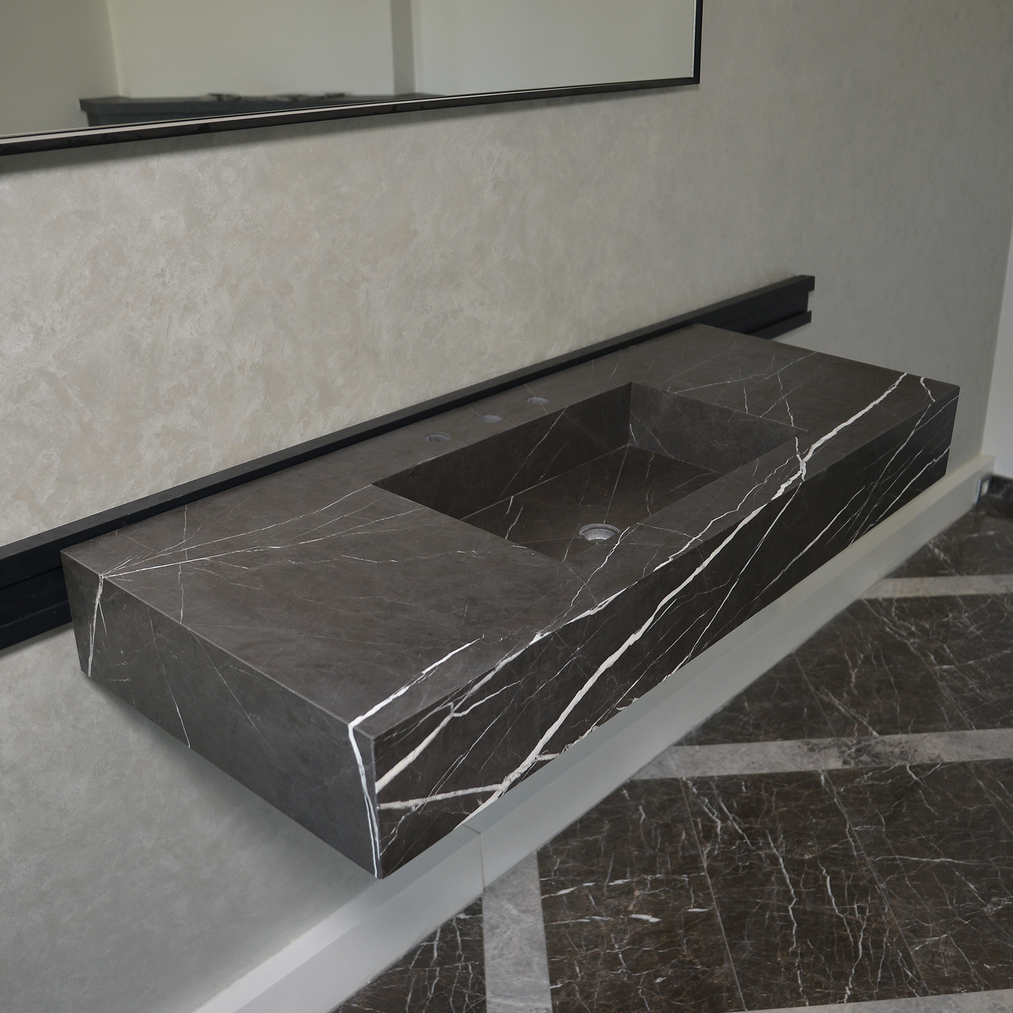 Pietra Grey Marble Bathroom Sink - Handcrafted Custom Design