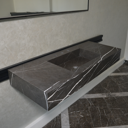 Pietra Grey Marble Bathroom Sink - Handcrafted Custom Design