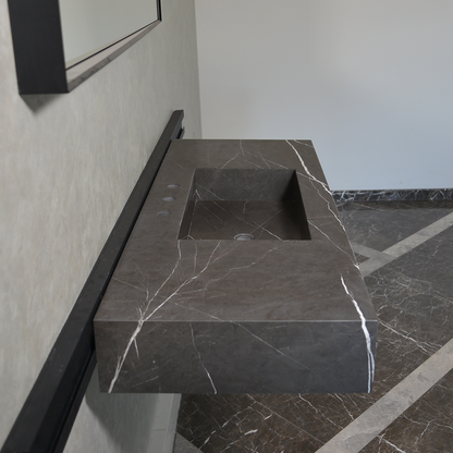 Pietra Grey Marble Bathroom Sink - Handcrafted Custom Design
