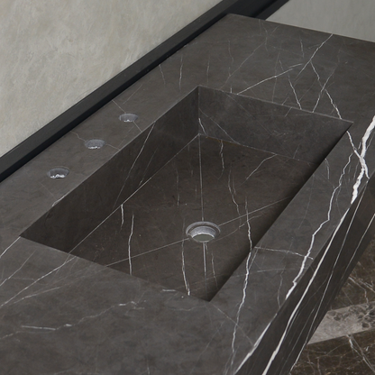 Pietra Grey Marble Bathroom Sink - Handcrafted Custom Design
