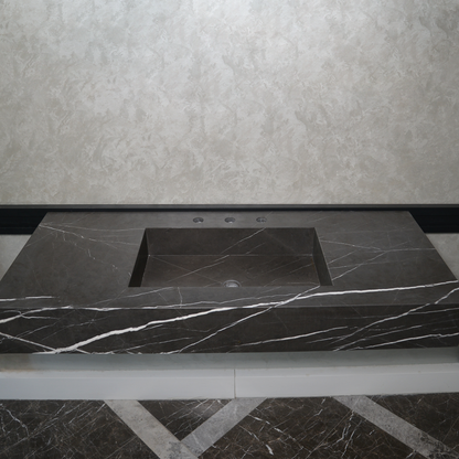 Pietra Grey Marble Bathroom Sink - Handcrafted Custom Design