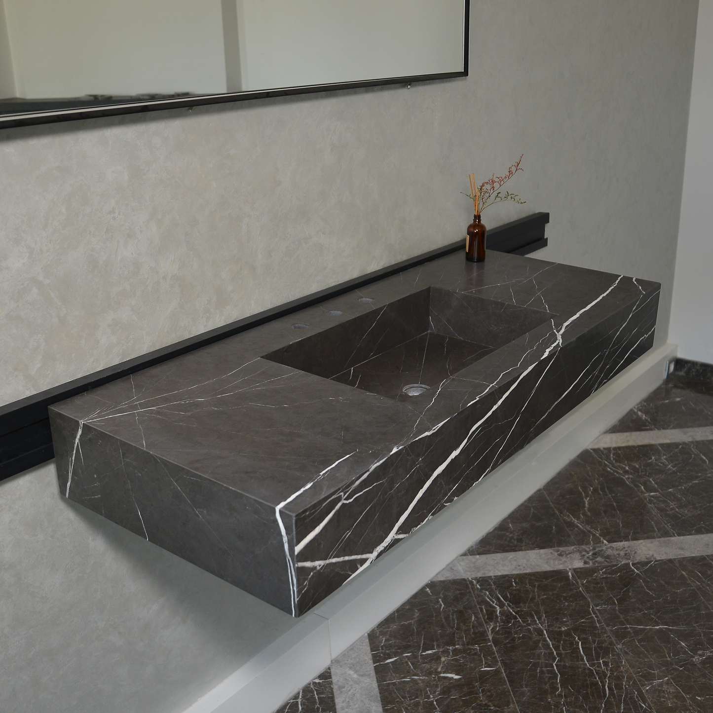 Pietra Grey Marble Bathroom Sink - Handcrafted Custom Design