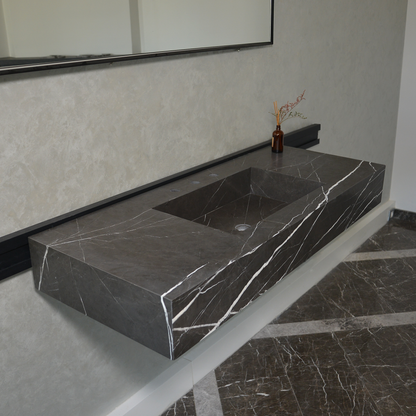 Pietra Grey Marble Bathroom Sink - Handcrafted Custom Design