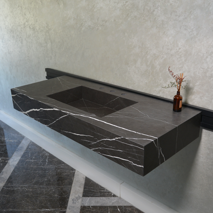 Pietra Grey Marble Bathroom Sink - Handcrafted Custom Design