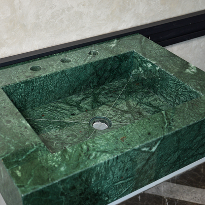Verde Guatemala Marble Sink - Custom Handcrafted Green Matte Finish Bathroom Vanity
