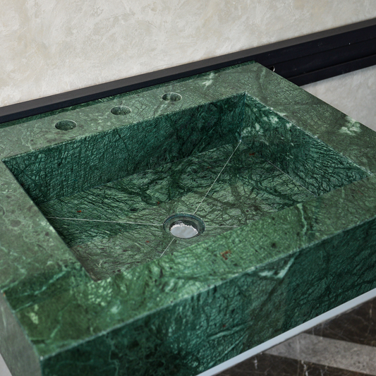 Verde Guatemala Marble Sink - Custom Handcrafted Green Matte Finish Bathroom Vanity