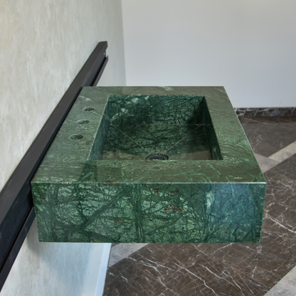 Verde Guatemala Marble Sink - Custom Handcrafted Green Matte Finish Bathroom Vanity