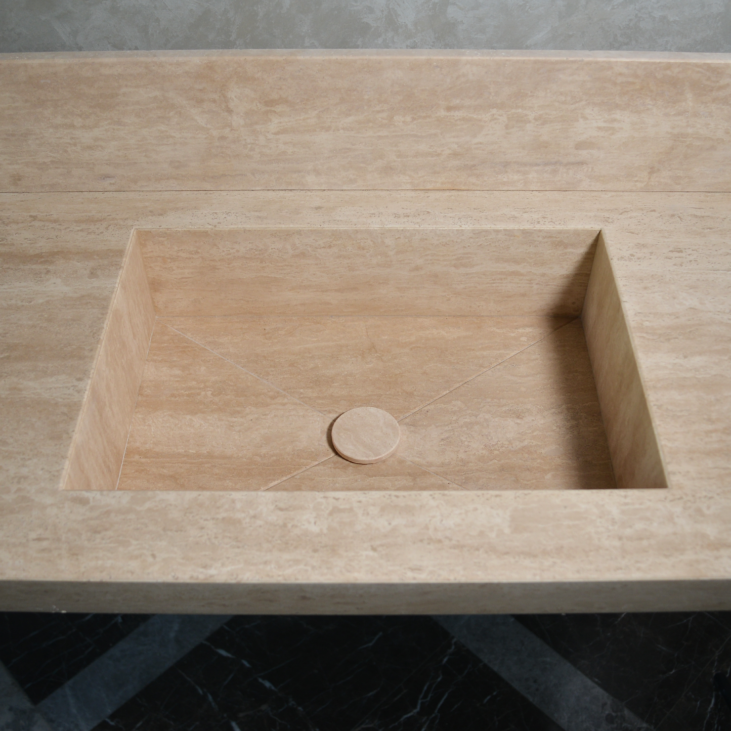Beige Travertine Natural Stone Double Sink - Custom Handcrafted Bathroom Vanity Basin