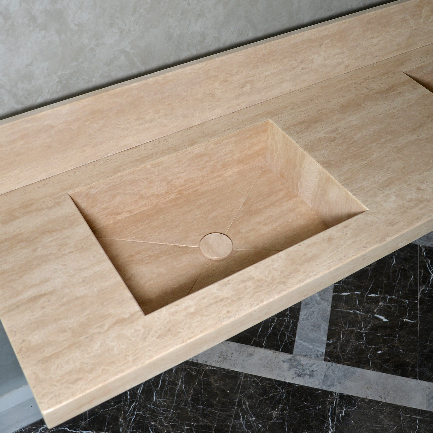 Beige Travertine Natural Stone Double Sink - Custom Handcrafted Bathroom Vanity Basin