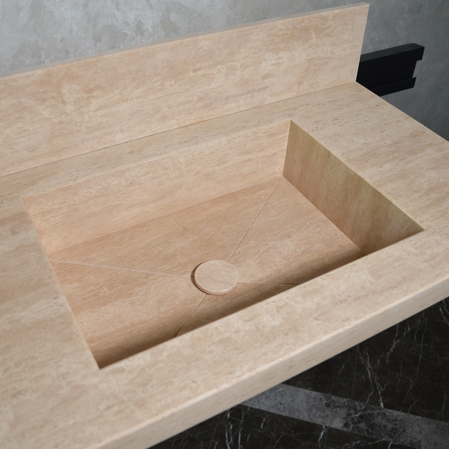 Beige Travertine Natural Stone Double Sink - Custom Handcrafted Bathroom Vanity Basin