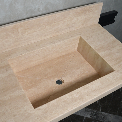Beige Travertine Natural Stone Double Sink - Custom Handcrafted Bathroom Vanity Basin