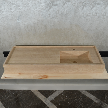 Handcrafted Travertine Bathroom Vanity Sink - Custom Natural Stone Luxury Design