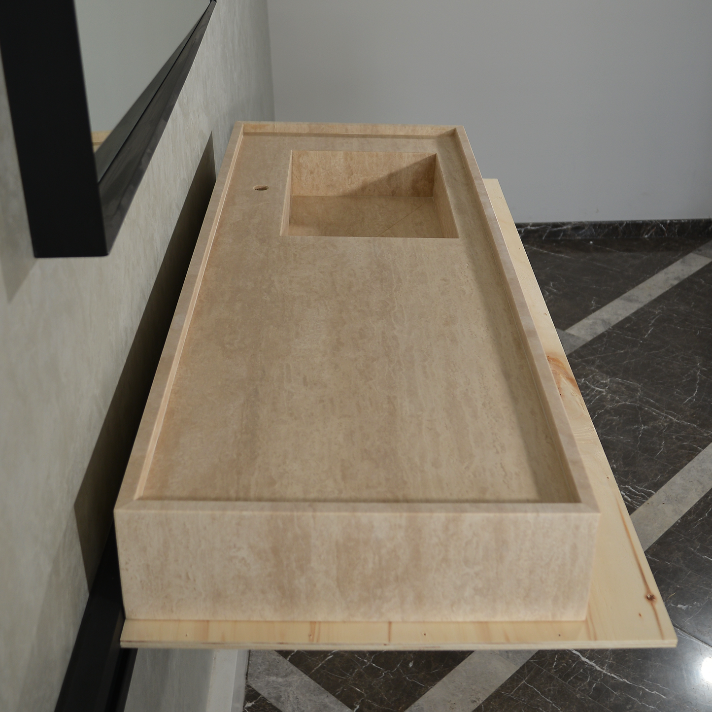 Handcrafted Travertine Bathroom Vanity Sink - Custom Natural Stone Luxury Design