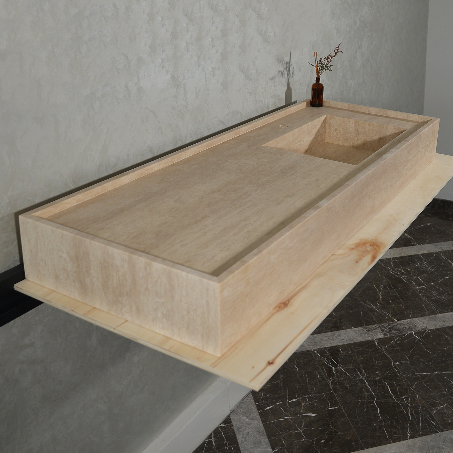 Handcrafted Travertine Bathroom Vanity Sink - Custom Natural Stone Luxury Design