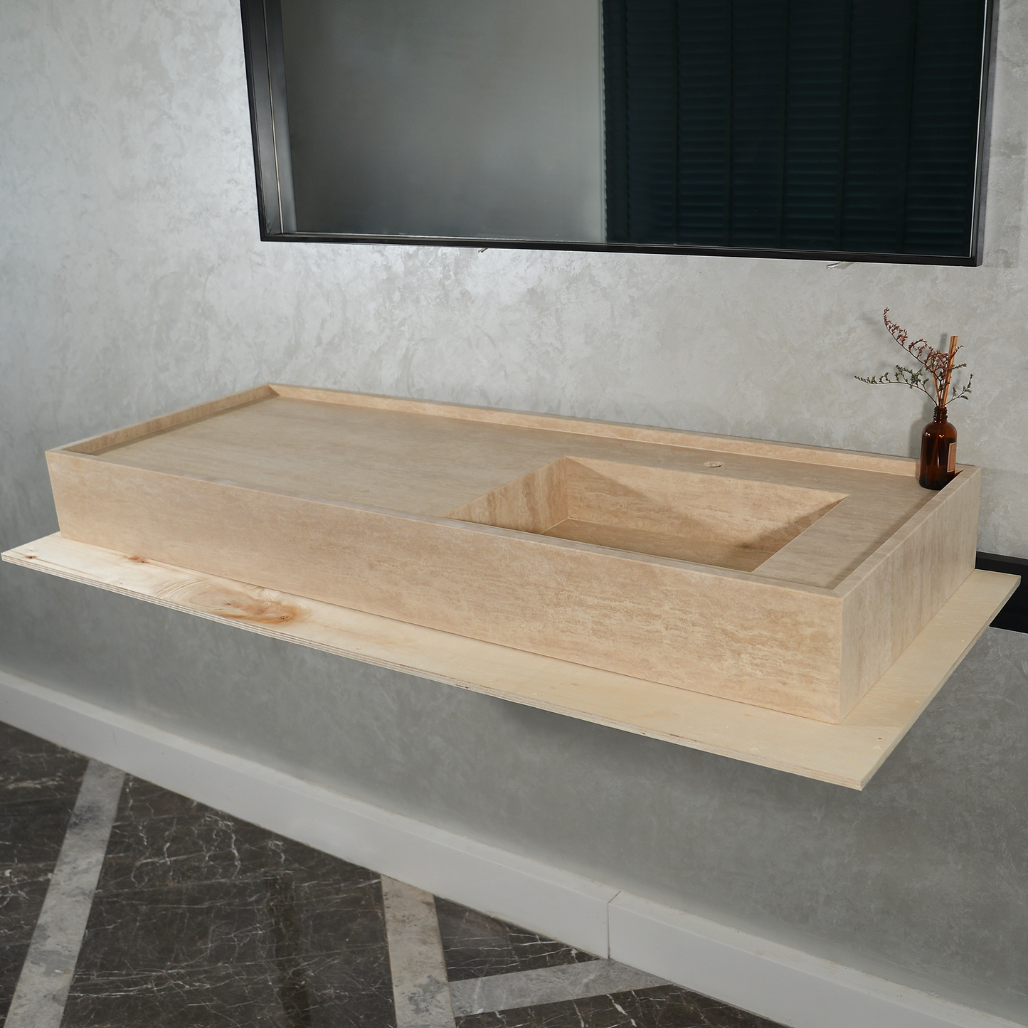 Handcrafted Travertine Bathroom Vanity Sink - Custom Natural Stone Luxury Design