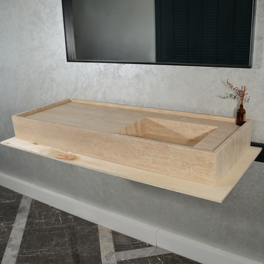Handcrafted Travertine Bathroom Vanity Sink - Custom Natural Stone Luxury Design