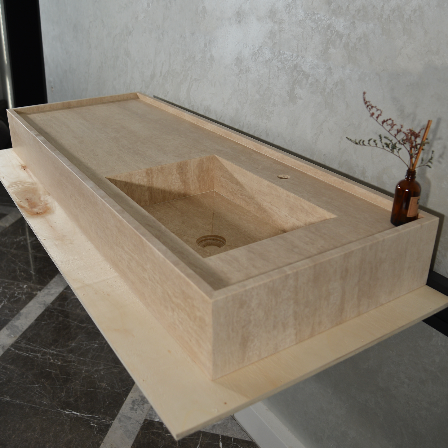 Handcrafted Travertine Bathroom Vanity Sink - Custom Natural Stone Luxury Design