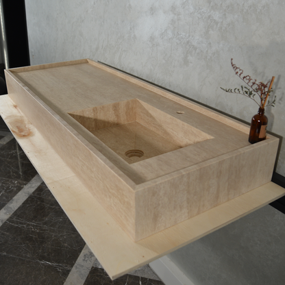 Handcrafted Travertine Bathroom Vanity Sink - Custom Natural Stone Luxury Design