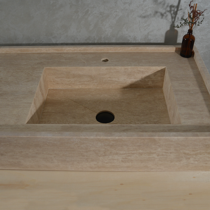 Handcrafted Travertine Bathroom Vanity Sink - Custom Natural Stone Luxury Design