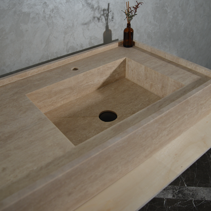 Handcrafted Travertine Bathroom Vanity Sink - Custom Natural Stone Luxury Design