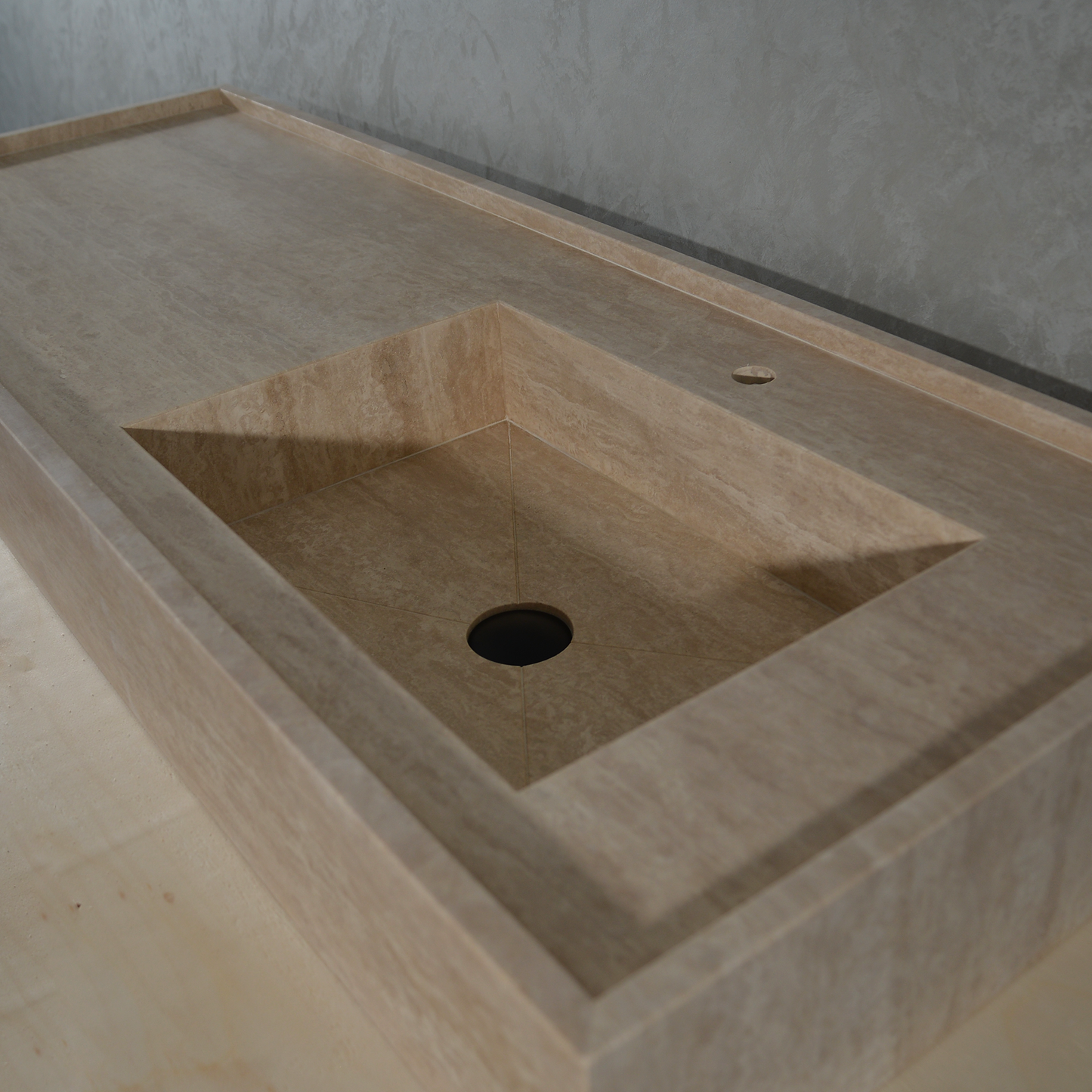 Handcrafted Travertine Bathroom Vanity Sink - Custom Natural Stone Luxury Design