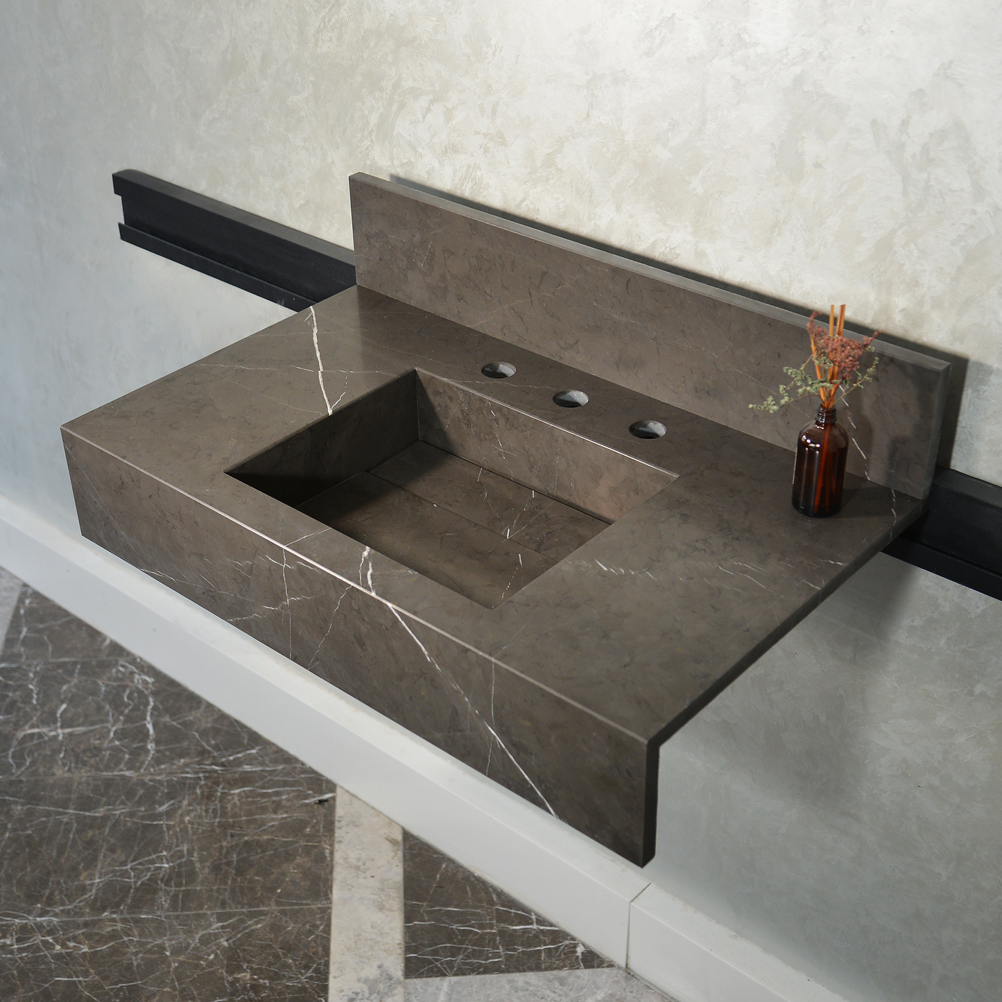 Pietra Grey Handcrafted Natural Marble Bathroom Sink - Polished