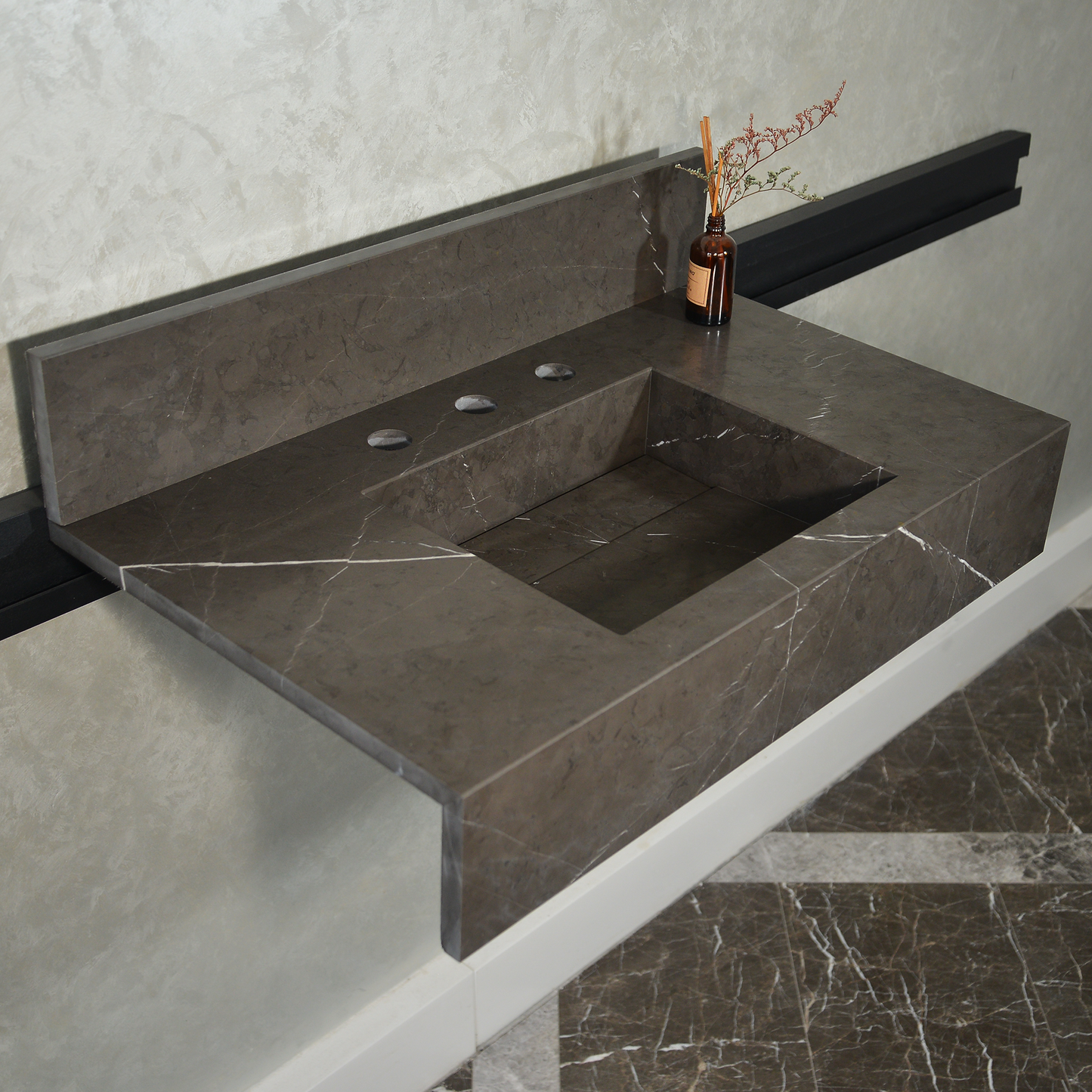 Pietra Grey Handcrafted Natural Marble Bathroom Sink - Polished