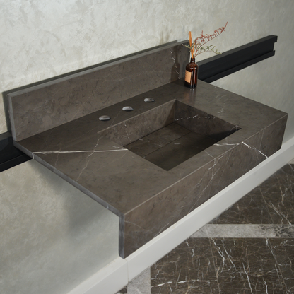 Pietra Grey Handcrafted Natural Marble Bathroom Sink - Polished